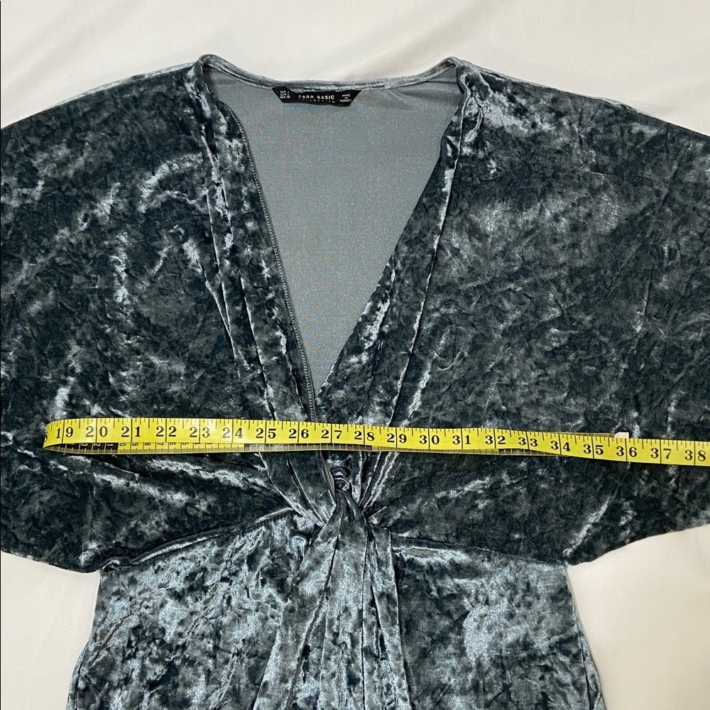 Zara Basic Women’s Gray/Teal Crush Velvet Wrap Dress.Size-Large. - Picture 5 of 12
